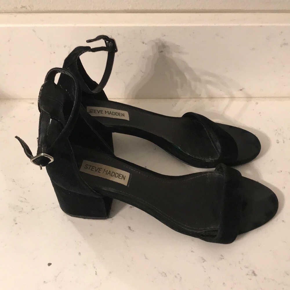 Black suede Steve Madden heeled sandals